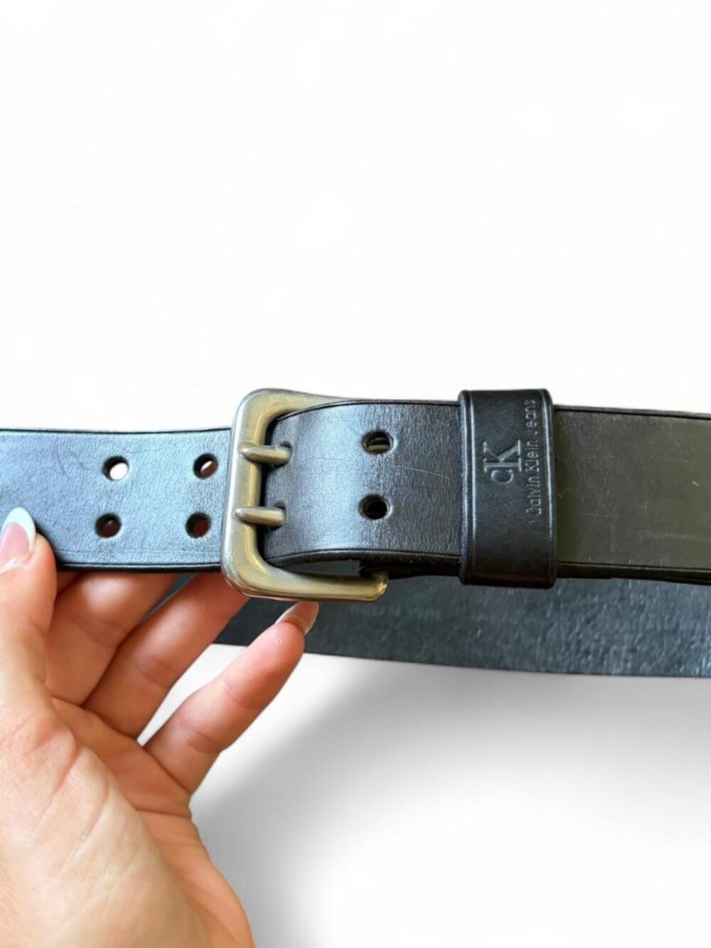 Genuine leather black belt with brass buckle #leather #buckle   Calvin Klein  Si